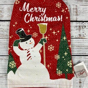 Primitives by Kathy 28 x 28 towel red with painted snowman Merry Christmas